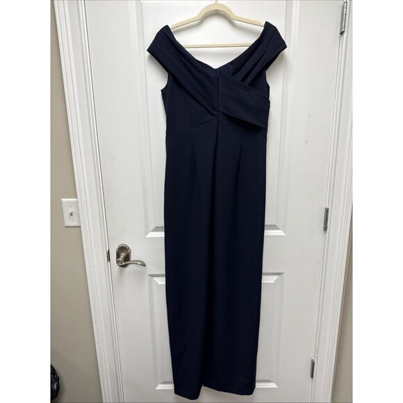Ralph Lauren Womens Size 10 Navy Off-The-Shoulder Column Gown Maxi Dress Formal - Picture 8 of 14